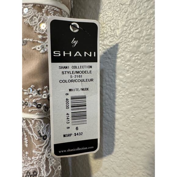 NWT SHANI $432 White Lace Silver Sequin Overlay Cocktail Dress Size 6 - Picture 5 of 8